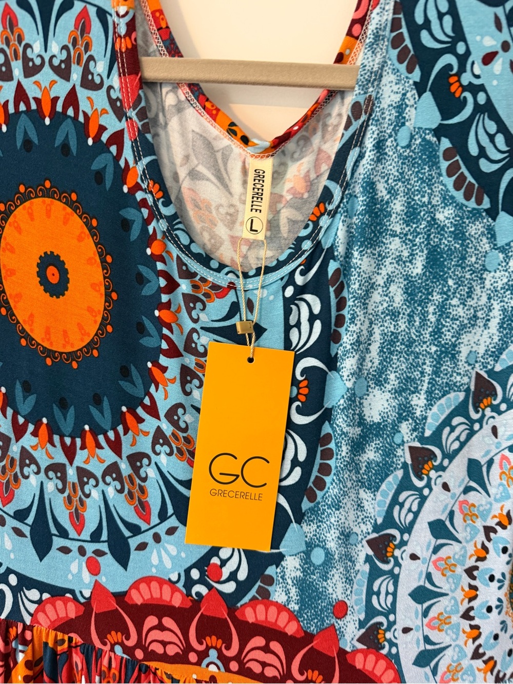 Grecorelle Blue & Orange Printed Maxi Dress